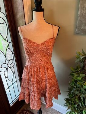 Trixxi Rust Floral Tiered Mini Dress